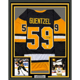 Framed Autographed/Signed Jake Guentzel 35x39 Pittsburgh Black Jersey JSA COA