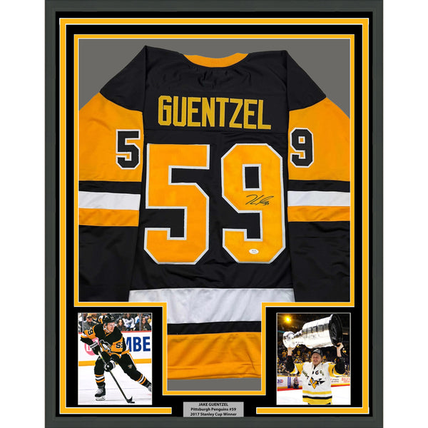 Framed Autographed/Signed Jake Guentzel 35x39 Pittsburgh Black