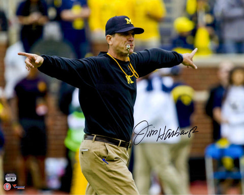 Jim Harbaugh Michigan Wolverines Signed 16'' x 20'' Pointing Photo