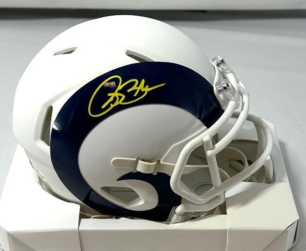 Rams Receiver ISAAC BRUCE Signed Riddell FLAT WHITE Speed Mini Helmet AUTO - BAS