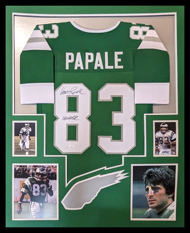 FRAMED PHILADELPHIA EAGLES VINCE PAPALE AUTOGRAPHED INSCRIBED JERSEY JSA COA