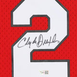 FRMD Clyde Drexler Trail Blazers Signed Red Mitchell and Ness Swingman Jersey