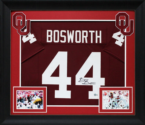 Oklahoma Brian Bosworth Authentic Signed Maroon Pro Style Framed Jersey BAS Wit