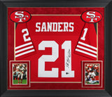 49ers Deion Sanders "Primetime" Signed Red M&N TB Framed Jersey BAS Witnessed