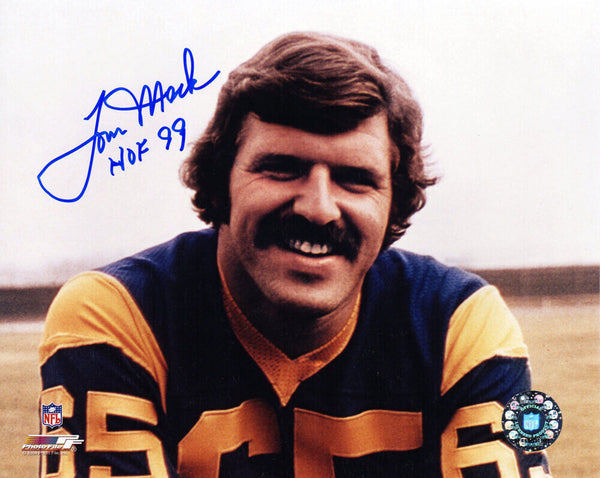 TOM MACK Signed Rams Close Up Pose 8x10 Photo w/HOF'99 - SCHWARTZ