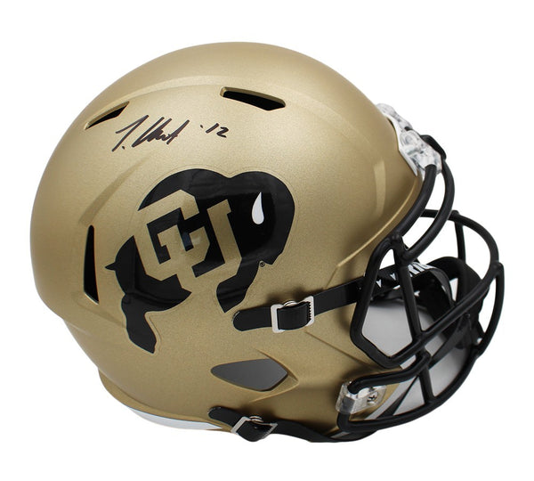 Travis Hunter Signed Colorado Buffaloes Speed Full Size Gold NCAA Helmet