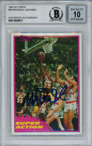 Magic Johnson Signed 1981-82 Topps #W109 Trading Card Beckett 10 Slab 37812