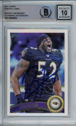 Ray Lewis Autographed 2011 Topps #183 Trading Card Beckett 10 Slab 39257