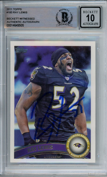 Ray Lewis Autographed 2011 Topps #183 Trading Card Beckett 10 Slab 39257