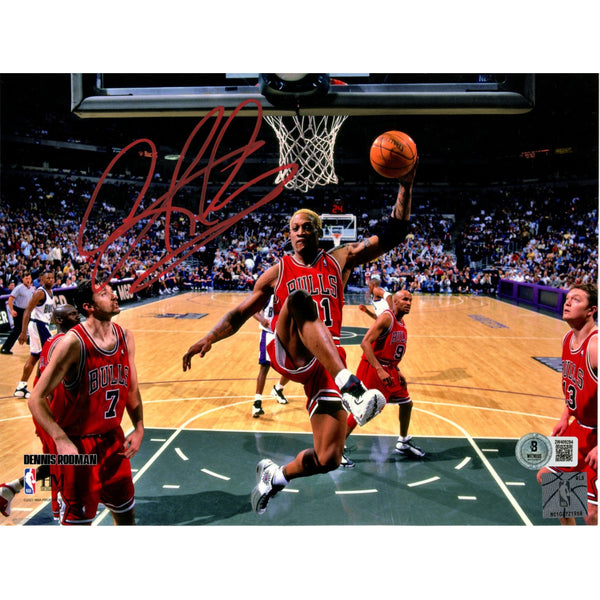Dennis Rodman Autographed/Signed Chicago Bulls 8x10 Photo Beckett Witness 49714
