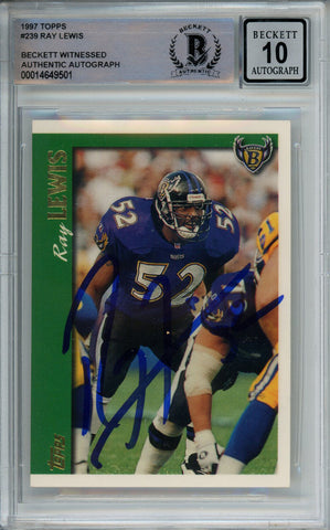 Ray Lewis Autographed 1997 Topps #239 Trading Card Beckett 10 Slab 39244