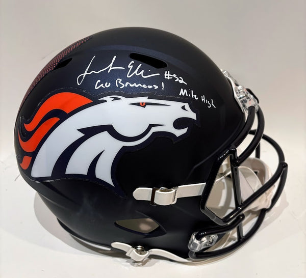 Jonah Elliss Autographed Denver Broncos Navy Replica Helmet 2x Inscribed BAS COA