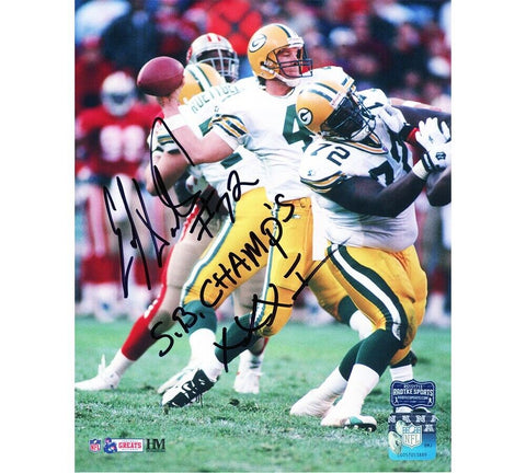 Earl Dotson Signed Green Bay Packers Unframed 8x10 Dotson with Favre Photo -Insc