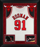 Bulls Dennis Rodman "HOF 2011" Signed Cream M&N HWC Swingman Framed Jersey BAS W