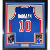 Framed Autographed/Signed Dennis Rodman 35x39 Detroit Blue Jersey PSA COA