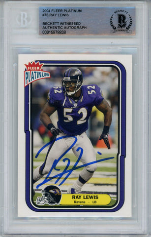 Ray Lewis Autographed 2004 Fleer Platinum #76 Trading Card Beckett Slab 43366