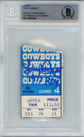 Tony Dorsett Signed Cowboys 1977 Game 4 Ticket Stub ROY Beckett Slab 38642