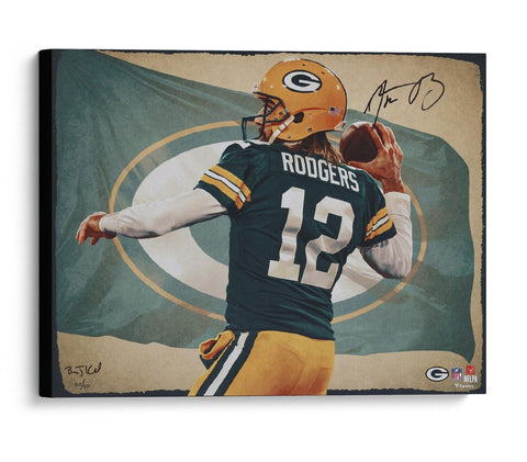 Aaron Rodgers Packers Signed 20x24 Canvas Giclee Print-Brian Konnick-50 of LE 50