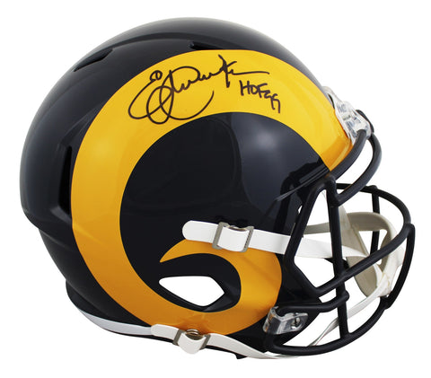 Rams Eric Dickerson "HOF 99" Signed 1981-99 TB Full Size Speed Rep Helmet BAS W
