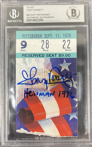Tony Dorsett Signed Pittsburgh Panthers Ticket 9/11/76 vs ND BAS Slab 39470