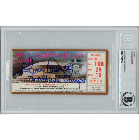 Tony Dorsett Autographed 1977 Pitt 77 Sugar Bowl Ticket Stub Insc. Beckett 45945