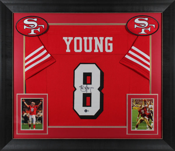 Steve Young Signed Red Pro Style Framed Jersey w/ Dropshadow BAS Witnessed