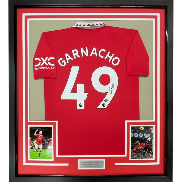 Framed Signed Alejandro Garnacho 35x39 Man United Red Jersey COA