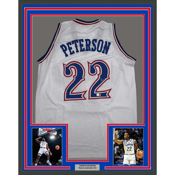 Framed Autographed/Signed Darryn Peterson 35x39 Kansas White Jersey BAS COA