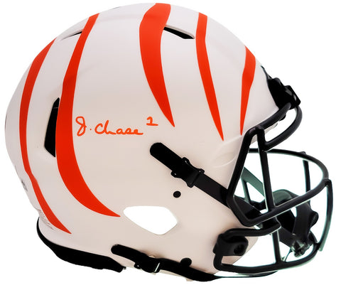 JaMarr Chase Auto Bengals Lunar Eclipse White Full Size Auth Spd Helmet Beckett