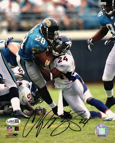 Champ Bailey Signed Denver Broncos Tackle Action vs Jaguars 8x10 Photo (JSA COA)