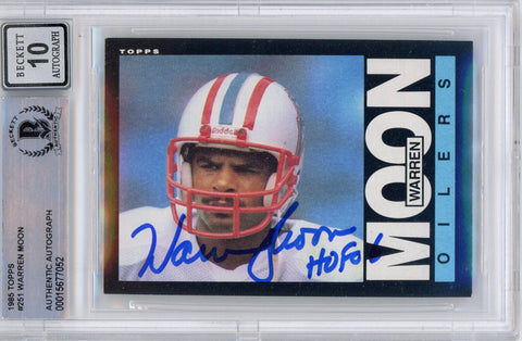 Warren Moon Autographed 1985 Topps #251 (Grade 10) Slabbed BAS 39925