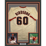 Framed Autographed/Signed Hayden Birdsong 35x39 SF Cream Jersey Beckett COA
