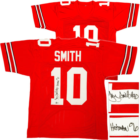 OHIO STATE TROY SMITH AUTOGRAPHED RED JERSEY "HEISMAN 06" BECKETT WITNESS 222843