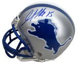 Calvin Johnson HOF/Golden Tate Signed/Auto Lions Mini Football Helmet JSA 213364