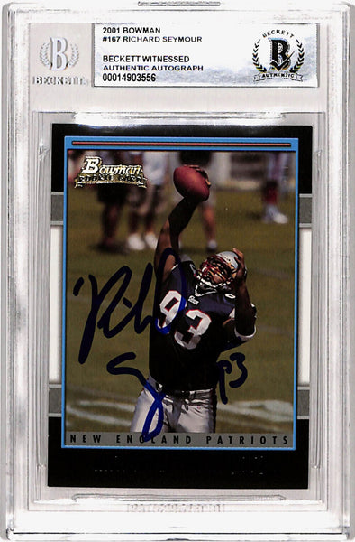 Richard Seymour Signed 2001 Bowman #167 Rookie Card Beckett Slab 40765