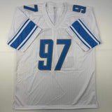 Autographed/Signed Aidan Hutchinson Detroit White Football Jersey Beckett COA