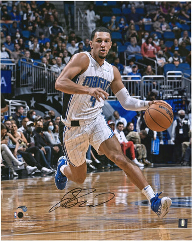 Jalen Suggs Orlando Magic Signed 16x20 White Jersey Dribbling Photograph