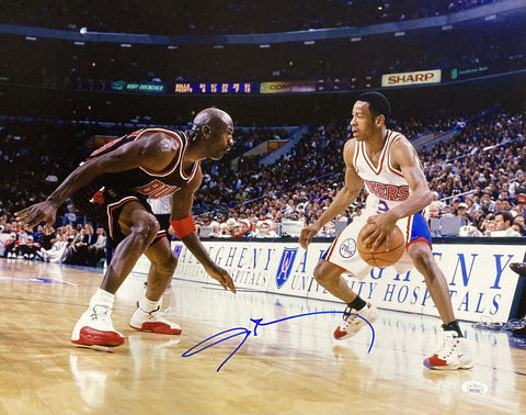 Allen Iverson Signed 16x20 Philadelphia 76ers vs Michael Jordan Photo JSA ITP