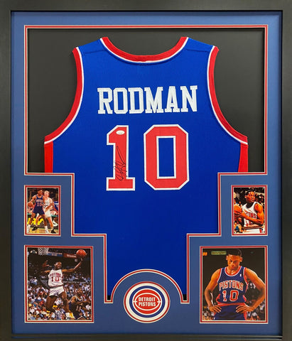 Dennis Rodman Autographed Signed Framed Blue Detroit Pistons Jersey JSA
