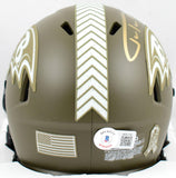 Justin Tucker Signed Ravens Salute to Service Speed Mini Helmet- Beckett W Holo