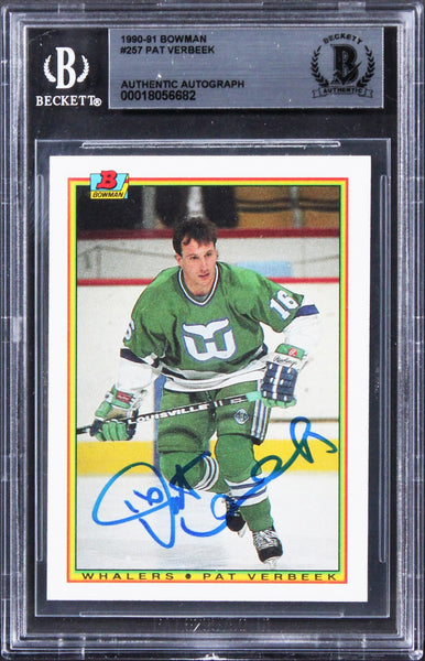 Whalers Pat Verbeek Authentic Signed 1990 Bowman #257 Card BAS Slabbed