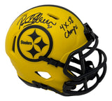Rocky Bleier Signed Pittsburgh Steelers Rave Mini Speed Helmet 4x SB Champs BAS
