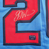 Framed Autographed/Signed JJ Wetherholt 35x39 STL Blue Jersey LCG Prova COA