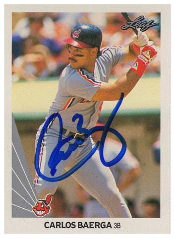 Carlos Baerga autographed Indians 1990 Leaf Rookie Baseball Card #443 - (SS COA)
