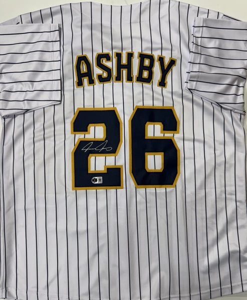 AARON ASHBY Signed Custom Replica Brewers Pinstripe Jersey AUTO - BAS