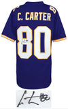 Cris Carter Signed Purple Throwback Custom Football Jersey w/#80 -(SCHWARTZ COA)