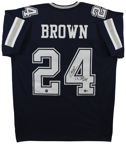 Larry Brown "SB XXX MVP" Signed Navy Blue Pro Style Jersey BAS Witnessed