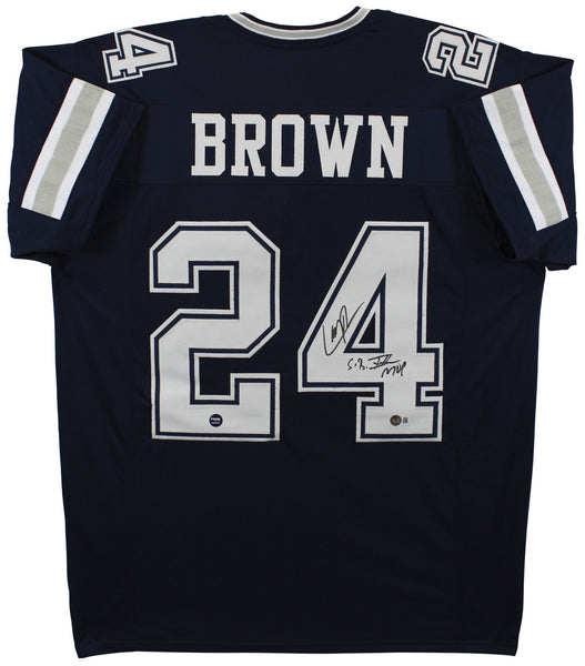 Larry Brown "SB XXX MVP" Signed Navy Blue Pro Style Jersey BAS Witnessed