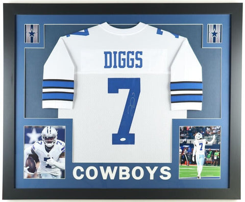 Trevon Diggs Signed Dallas Cowboys 35x43 Framed White Jersey (JSA COA)