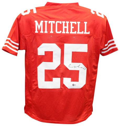 Elijah Mitchell Autographed/Signed Pro Style Red Jersey Beckett 40304